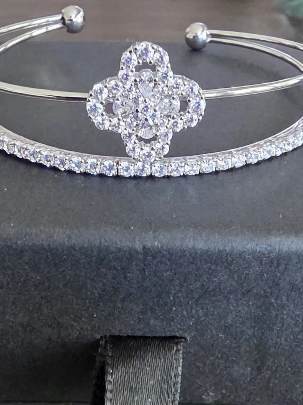 925 Sterling Silver Clover CZ Adjustable Cuff Bracelet | Open Bangle